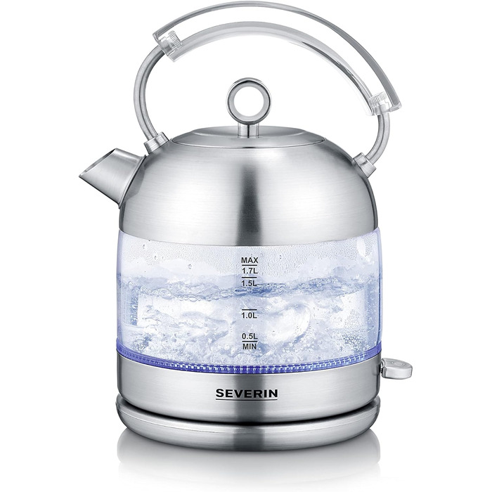 Потужний і компактний чайник у високоякісному ретро-дизайні, електричний чайник, скло/матова нержавіюча сталь, WK 3459