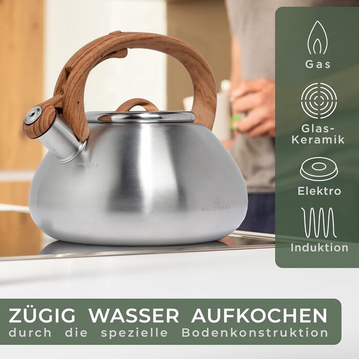 Чайник 2,3 л зі свистком, нержавіюча сталь WALDWERK