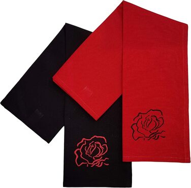 Різдвяні кухонні рушники Ragged Rose, бавовна (48 x 70 см, червоні з чорним)