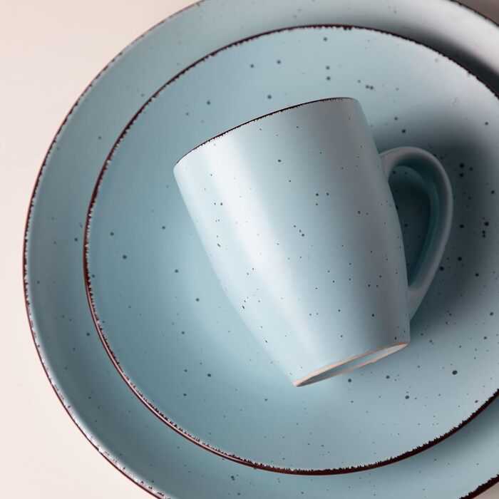 Столовий сервіз з керамограніту, набір посуду vancasso MODA, вінтажний зовнішній вигляд, комбінований сервіз із 40 предметів з 8 обідніми тарілками, тарілками для тортів, суповими тарілками, мисками та чашками кожна (синій, комбінований сервіз 20 шт. )