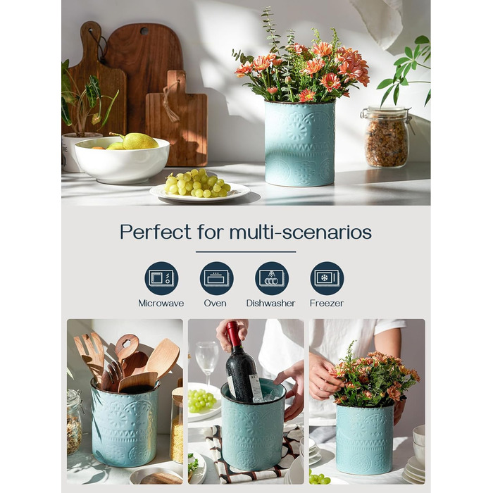 Тримач кухонного посуду DOWAN, тримач посуду для кухні для декорування кухонної стільниці, контейнер для посуду, кухонне начиння, нековзке, стійке до подряпин коркове дно, органайзер для посуду, яскраві кольори (синій)