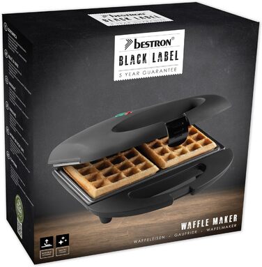 Брюссельська вафельниця Bestron в ретро-дизайні, вафельниця на 2 бельгійські вафлі, з антипригарним покриттям і лампою для випічки, 700 Вт, колір (чорний матовий)