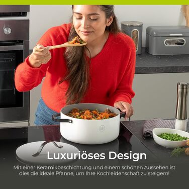 Каструля Be Living Essential з кришкою Ø 28 см з кришкою, антипригарна кераміка, індукційна, без PTFE та PFOA, (7 літрів, біла)