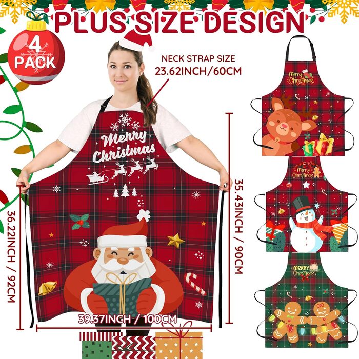 Набір з 4 різдвяних кухонних фартухів 90 x 100 см FunChaos