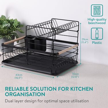 Сушилка для посуды 29 x 43 x 29 см, черная Navaris