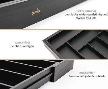Лоток для столових приборів budu 47 (глибина 47 см) від - Організатор для кухонних шухляд - Висувний - Організатор для кухонних шухляд (50 см, бамбук - чорний)