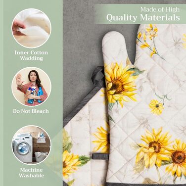 Рукавички для духовки Maison d&39 Hermine, Прихватки для каструль, 100 бавовна, термостійкі кухонні рукавички, рукавички для духовки (19 x 33 см) та прихватки для каструль (20 x 20 см) для приготування їжі, Morzine - Рукавички для духовки (19 x 33 см) та 