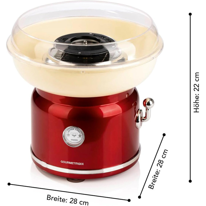 Апарат для виробництва цукрової вати GOURMETmaxx для дому з аксесуарами Ретро-апарат для виробництва цукрової вати Ностальгія з паличками для цукрової вати та мірною ложкою Цукрова вата для дитячих свят Білий (Червоний / Ванільний)