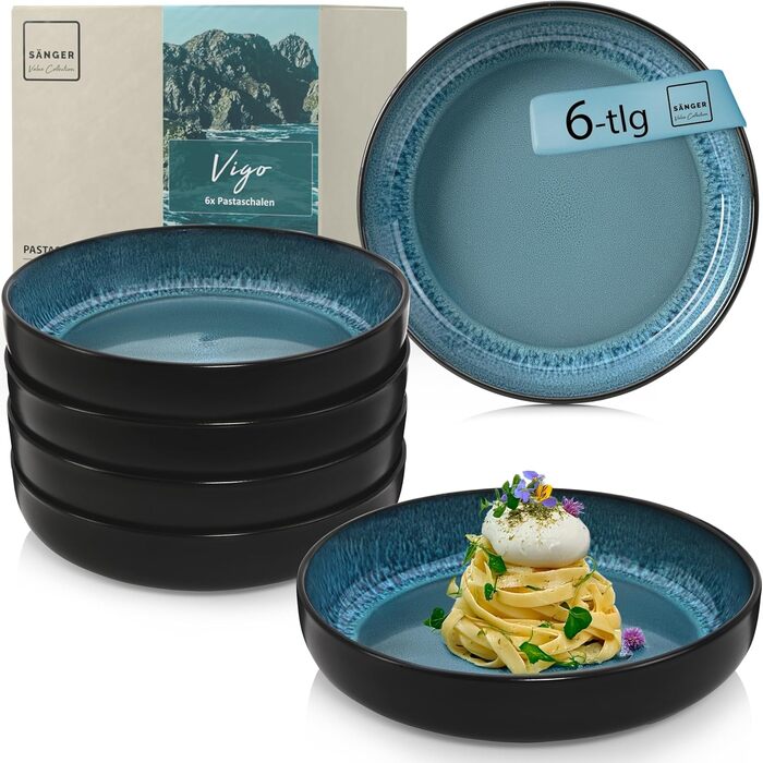 Кам&39яні миски для пасти 6 предметів, набір мисок для пасти на 6 осіб, набір мисок, придатний для миття в посудомийній машині та мікрохвильовій печі, велика багатофункціональна миска темно-сірого кольору 750 мл КОЛЕКЦІЯ VALUE (Vigo, миски для пасти 6 пре