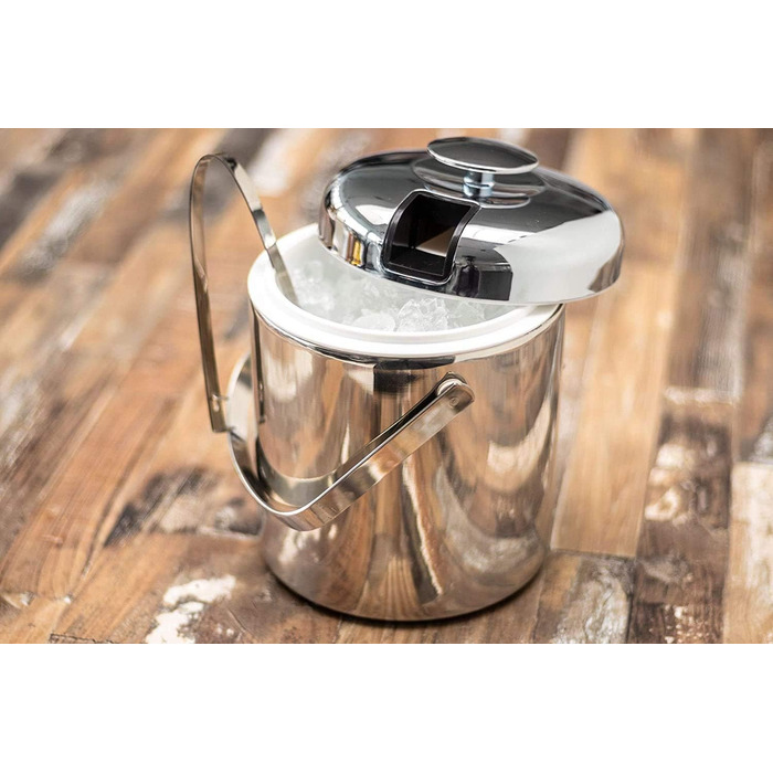 Професійне відерце для льоду 1,3 л з нержавіючої сталі з кришкою, щипцями для льоду та піддоном для крапель Buddy´s Bar