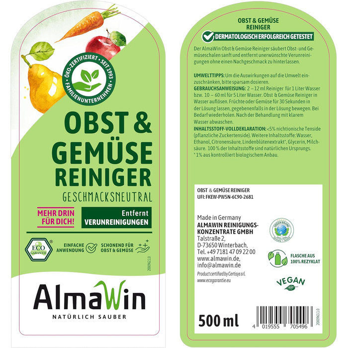 Засоби для миття овочів та фруктів 500 мл AlmaWin