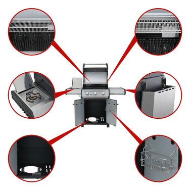 Газовый гриль SANTOS S-301, с боковой горелкой, нержавеющая сталь 900242 Код: 010950