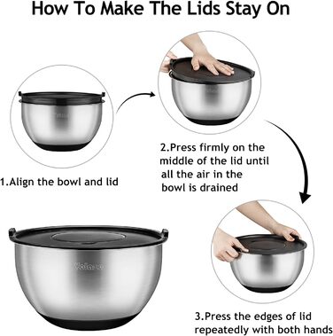 Набор мисок из нержавеющей стали, 5 предметов с крышкой, миска для смешивания с 3 терками, 5 л 3 л 2 л 1,5 л 1 л Velaze