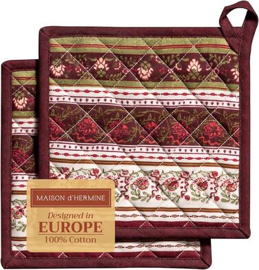 Рукавички для духовки Maison d&39 Hermine, підставки для каструль, 100 бавовна, термостійкі кухонні рукавички, рукавички для духовки (19 см x 33 см) та підставки для каструль (20 см x 20 см) для приготування їжі, Morzine - Рукавички для духовки на День по