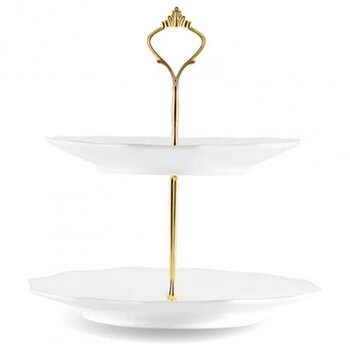 GIPFEL Етажерка двоярусна AFRODITA для цукерок/фруктів. Діаметр нижнього ярусу 24см, верхнього 20см. Висота: 25см. Матеріал: фарфор. Колір білий 3891 GIPFEL