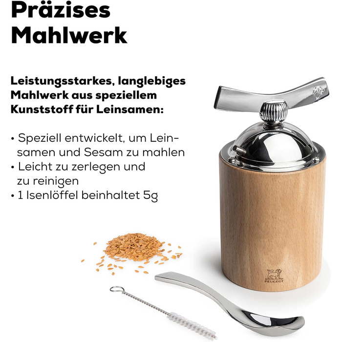 Высококачественная мельница для специй Ручная изготовлена из сертифицированной PEFC древесины и нержавеющей стали I Кухонные аксессуары I (Льняная мельница), 16