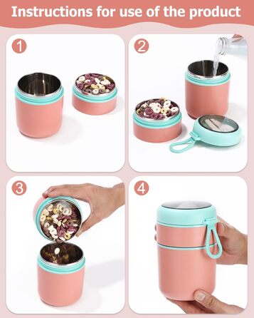 Стаканчик для пластівців 710 мл із складаною ложкою, рожевий Nuxory