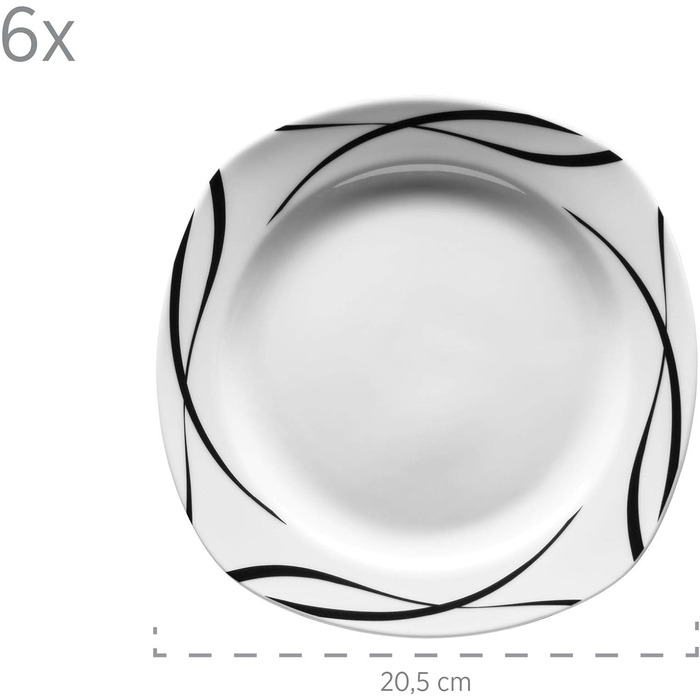 Набор тарелок из 12 предметов на 6 персон из фарфора, сервиз классический, неподвластный времени, элегантный, черно-белый (комбинированный сервиз 30 шт.), 920673 series Oslo