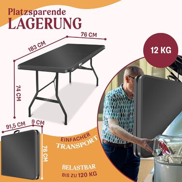 Розкладний стіл для кемпінгу 183 х 76 см KESSER
