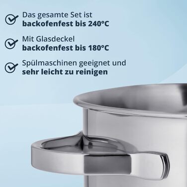 Набір з 3 каструль з нержавіючої сталі зі скляними кришками KHG