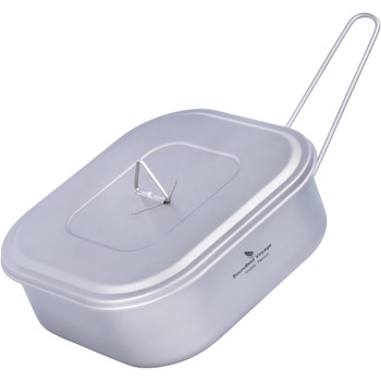 Титанова військова каструля для кемпінгу з кришкою та відкидною ручкою 1л. iBasingo