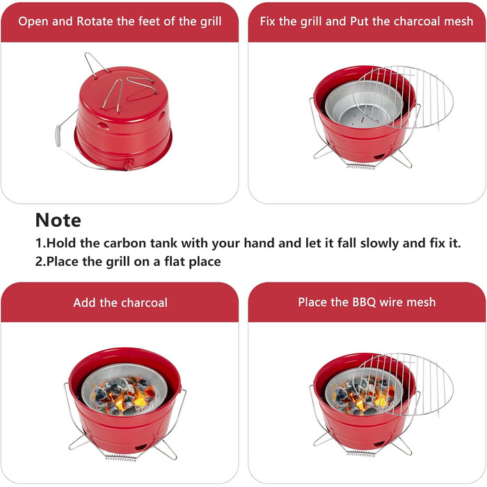 Круглий гриль для барбекю, червоний Uten