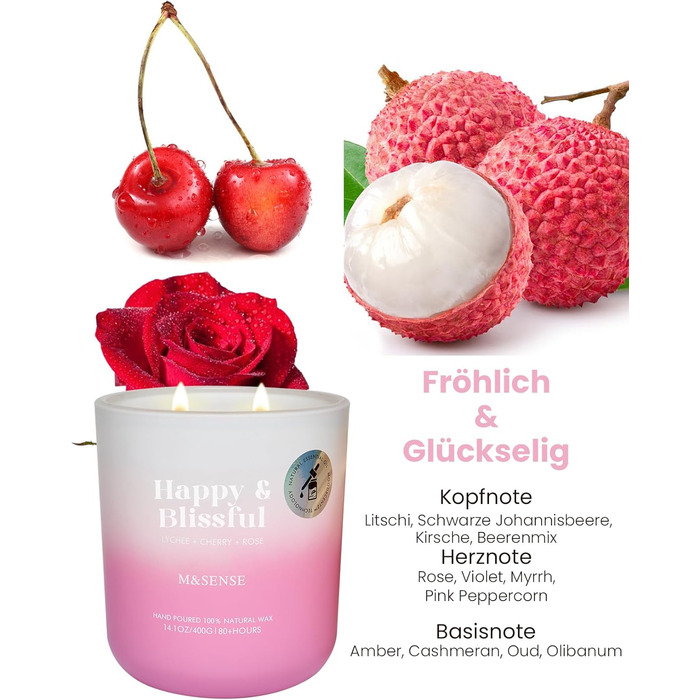 Ароматичні свічки M&SENSE Сосна та кедр у банці, велика соєва свічка 400 г з двома гнітами, час горіння 80 годин, ароматерапевтична свічка для йоги, спа та медитації. Подарунок для дівчини, дружини чи матері. Сосна та кедр (лічі, вишня та троянда)