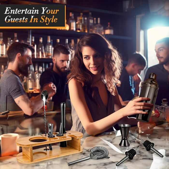 Набір для коктейлів 12 предметів чорний Cadobee