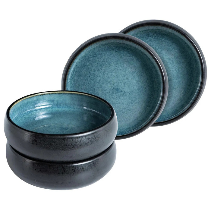 Набор из 4 десертных мисок 14 см, синяя реактивная глазурь Moritz & Moritz