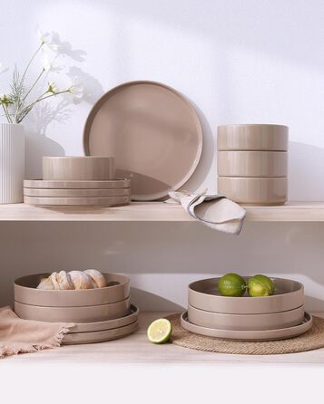 Набір посуду Richmount Nebula для 6 осіб, набір тарілок та мисок із 18 предметів, набір посуду з крапчастої кераміки, можна використовувати в мікрохвильовій печі та мийній машині, колір кориця-коричневий, сервіз Nebula для 6 осіб