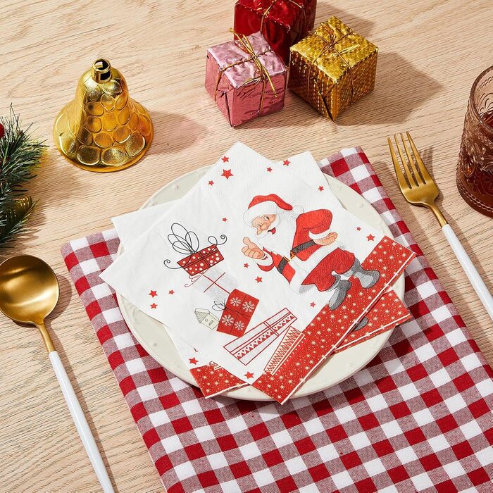 Різдвяні серветки Санта Клаус Паперові серветки 13 x 13 дюймів Традиційні паперові серветки Різдвяні серветки Декоративна паперова прикраса для прикраси святкового столу (Санта Клаус), 32