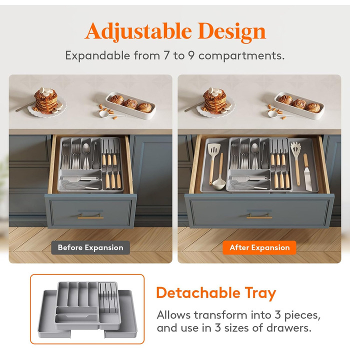 Органайзер для столових приборів 60 х 40 см сірий Lifewit