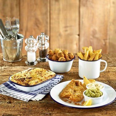 Страва емальована, 20х15х4, 5 см біла з синім обідком, GenWare