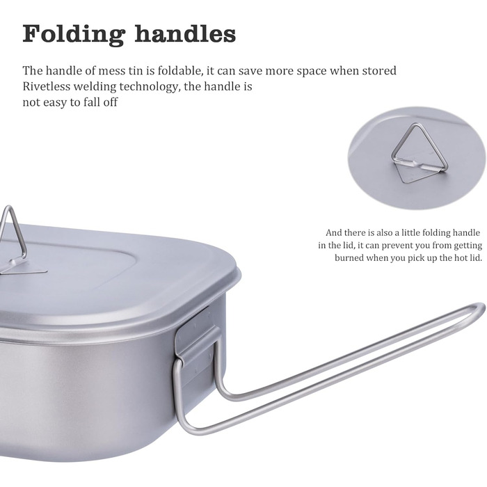 Титанова військова каструля для кемпінгу з кришкою та відкидною ручкою 1л. iBasingo