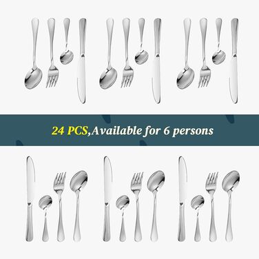 Набор столовых приборов на 6 человек, 24 предмета, серебристые peinat