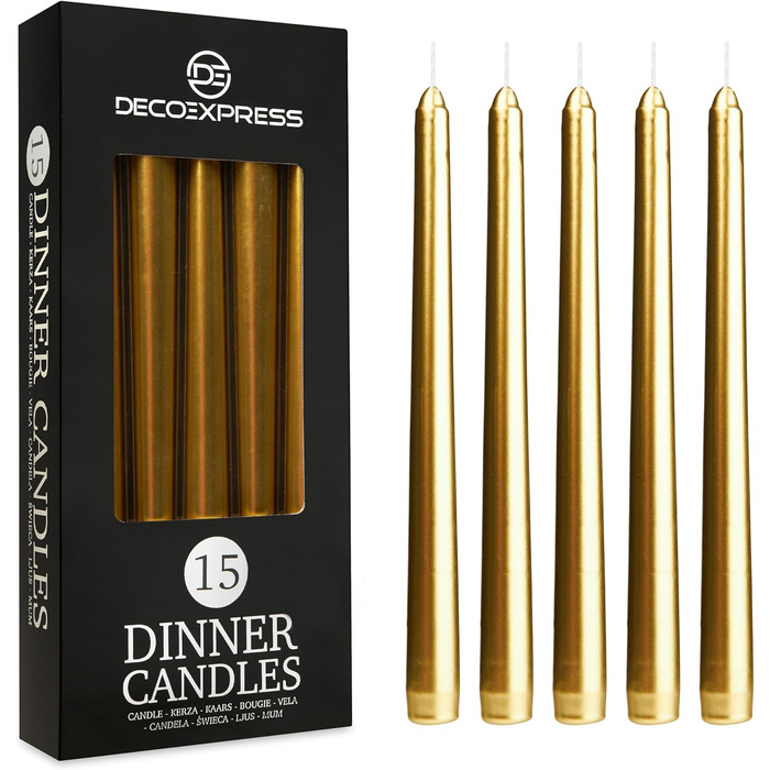 Набір свічок DECO EXPRESS Taper з 6, 10, 15 або 50 шт. , тривалий час горіння до 8 годин, без запаху (золоті, набір з 15 шт. )