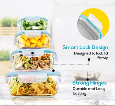 Набір скляних контейнерів з кришками, 12 предметів, блакитний KICHLY