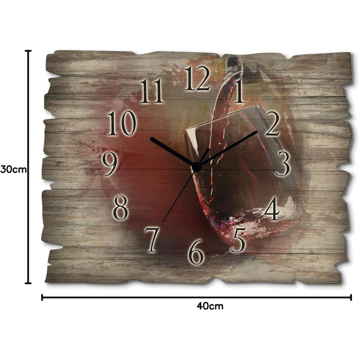 Настінний декор настінний годинник без цокання з дерева радіогодинник безшумний прямокутний 40x30 см їжа бакалія спеції трави лимон чилі вінтажний сільський U1RK трави (червоне вино, радіогодинник)