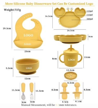 Набір дитячого посуду із силікону 9 предметів, рожевий Molinter