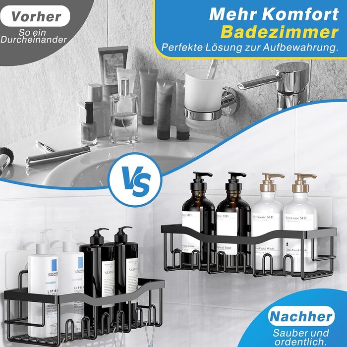 Набір настінних полиць для ванної кімнати, 4 предмети, чорний Handwise