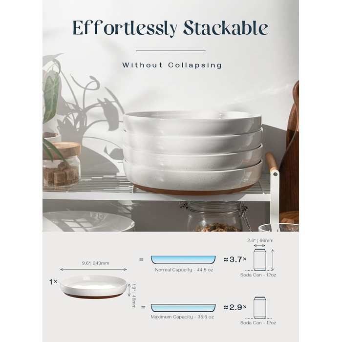 Набор из 4 керамических тарелок с высоким ободком 8,5 дюйма, десертные тарелки для тортов, закусок, обедов, бутербродов, набор посуды для свадьбы, вечеринки - (9,75 дюйма 26 см, ванильно-белый)