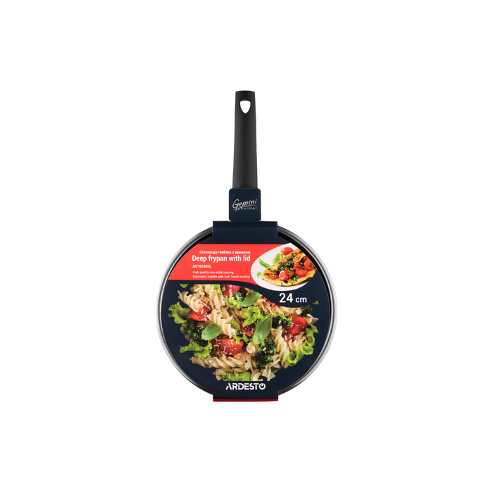 ARDESTO Сковорода глибока з кришкою Gemini Gourmet Viareggio, 24см, алюміній, чорний