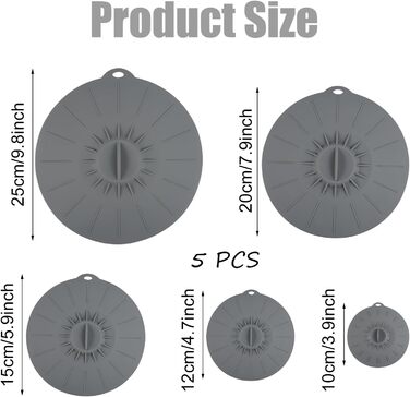 Набор силиконовых крышек 5 шт серый Aether Aurora