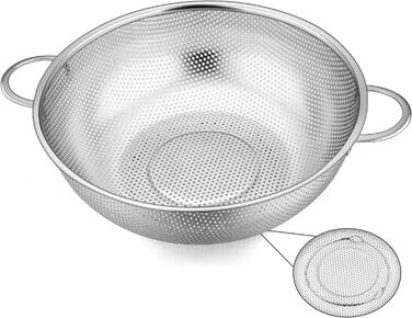 Набор дуршлагов Herogo из 3 шт., кухонный дуршлаг из нержавеющей стали с ручками, микроперфорированное ситечко для капель, металлический кухонный дуршлаг для слива и тренировочной лапши, рис, фрукты, овощи, можно мыть в посудомоечной машине, 16 см / 22 см