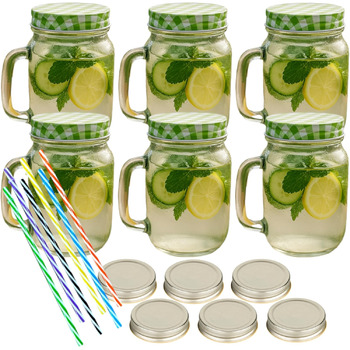 Набор из 6 стаканов для питья с крышкой 450 мл зеленый gouveo