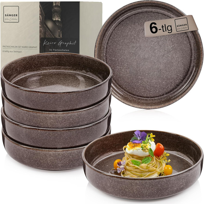 Комбінований сервіз на 6 персон, набір тарілок кавовий кухоль макаронна миска 30 шт. , набір посуду з кераміки посудомийна машина - мікрохвильова піч - стійкий до подряпин, набір посуду з кераміки КОЛЕКЦІЯ ЦІННОСТЕЙ (Каїрський графіт, макаронні миски 6 шт