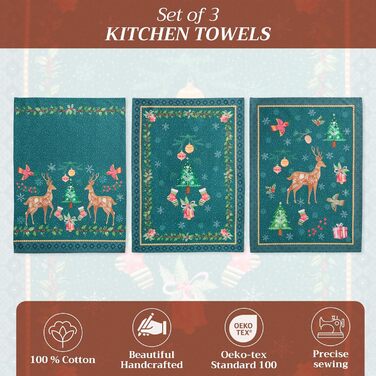 Набір з 3 багатоцільових кухонних рушників Maison d&39 Hermine Rural Christmas, 100 бавовна Барні рушники День подяки/Різдво (50 см x 70 см) (Червоний, Сріблясто-сірий)