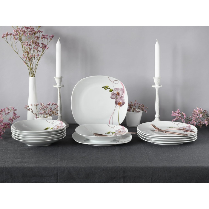 Набор тарелок на 6 персон, 12 предметов, Square Orchidee Creatable