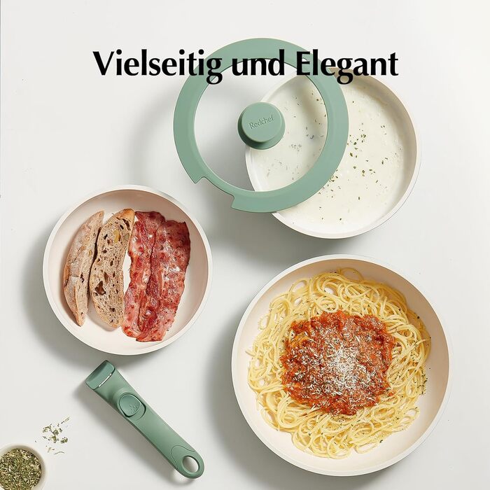 Набір кухонного посуду з керамічним антипригарним покриттям, 16 предметів, зелений Redchef