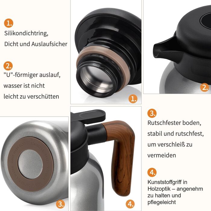 Термоглечик 1,5 л з чайним фільтром, нержавіюча сталь VETIN